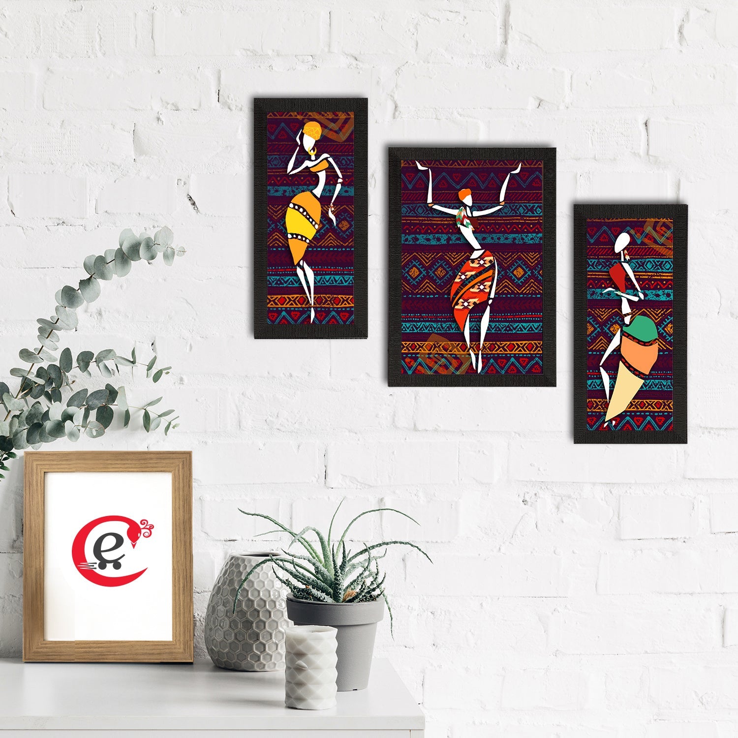 Set of 3 Tribal Theme Satin Matt Textured UV Art Painting Kafalo
