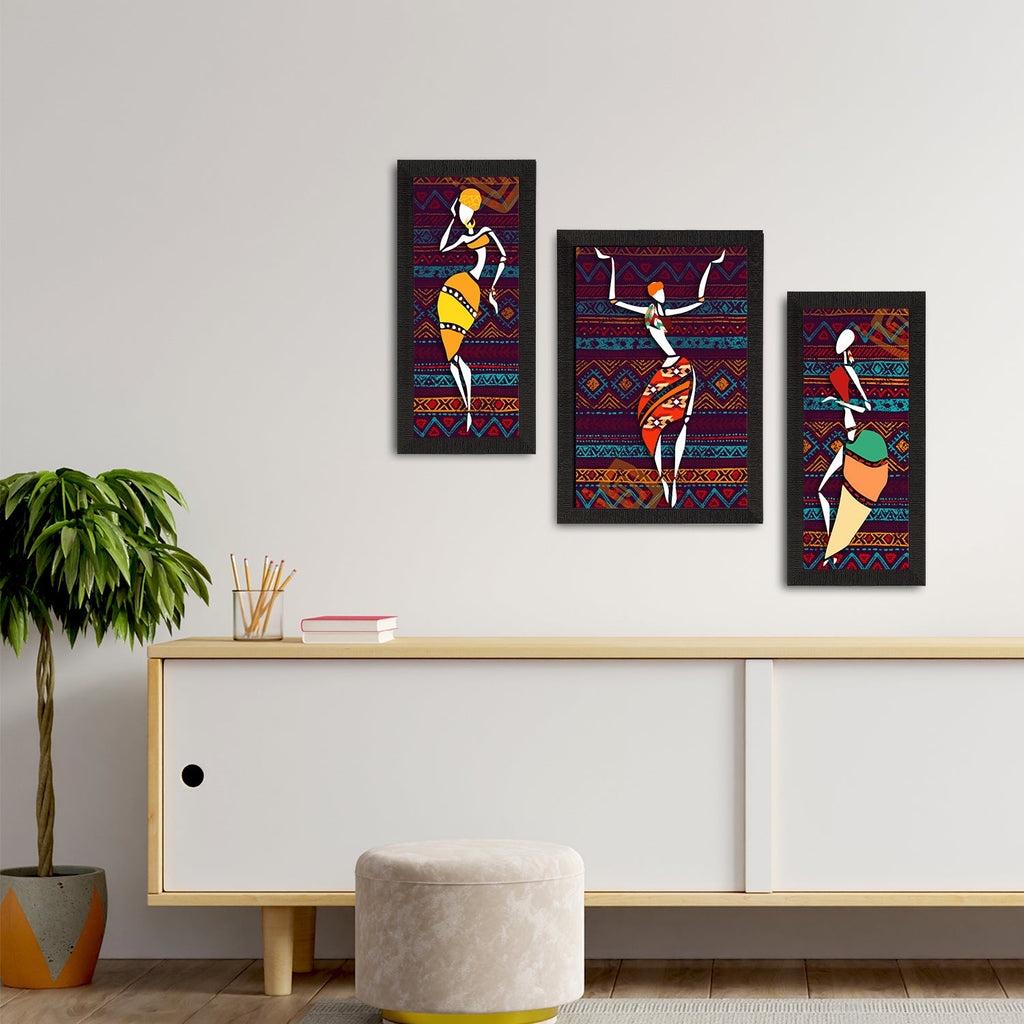 Set of 3 Tribal Theme Satin Matt Textured UV Art Painting Kafalo