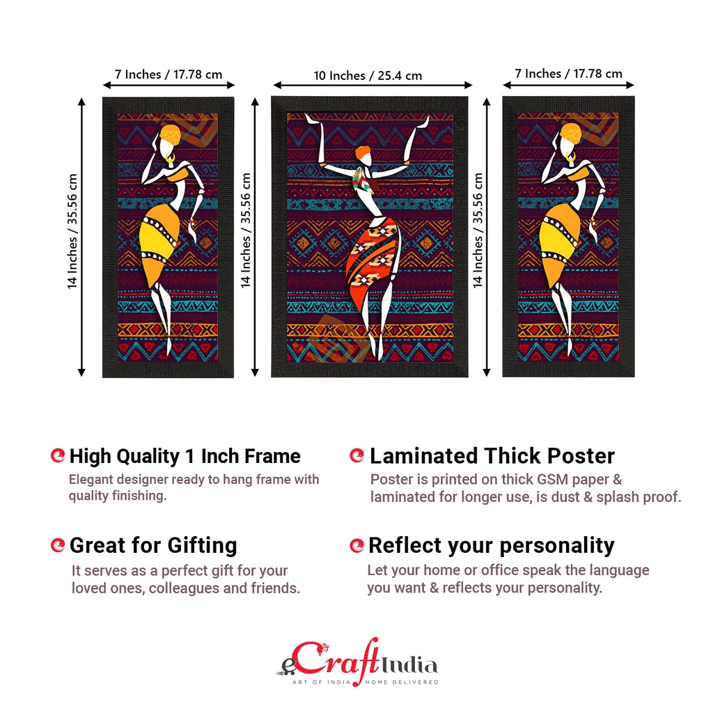 Set of 3 Tribal Theme Satin Matt Textured UV Art Painting Kafalo