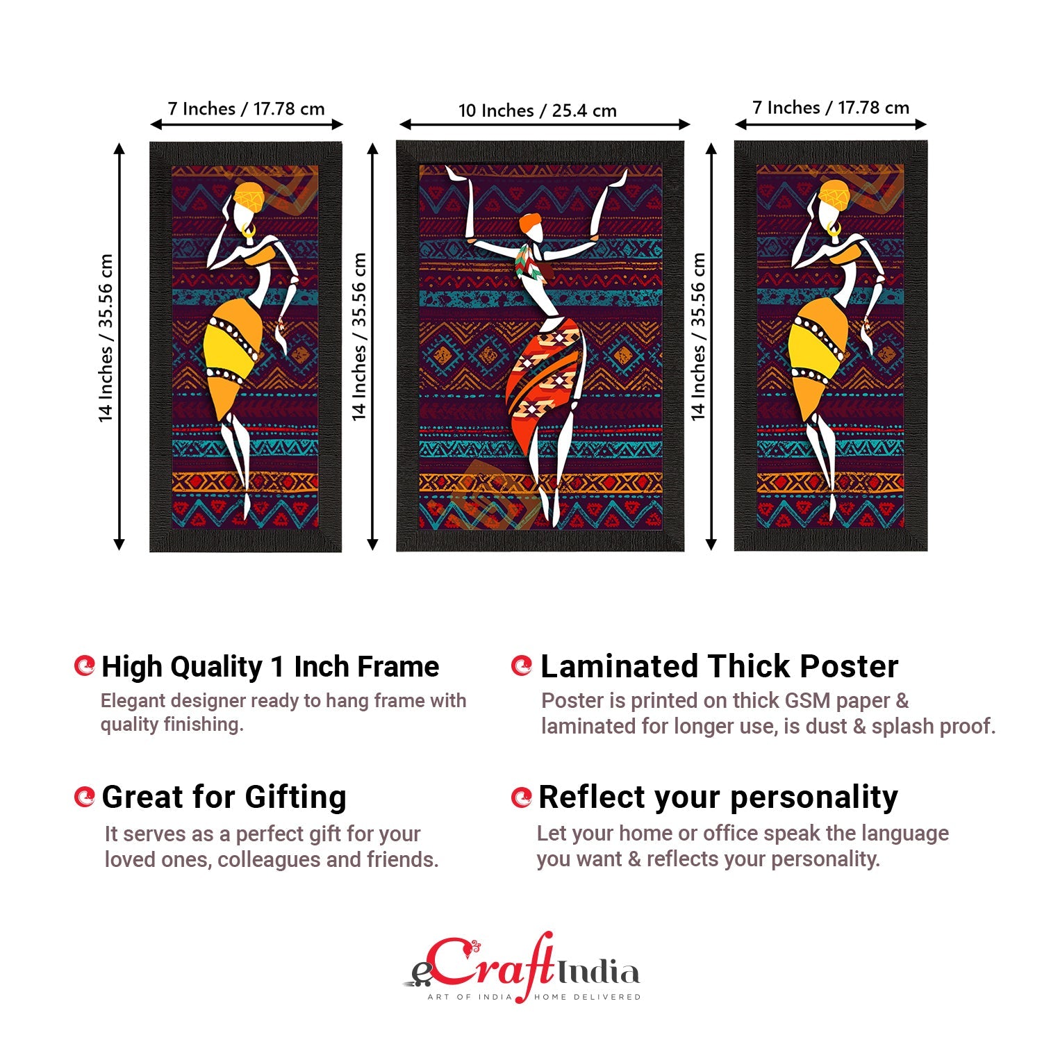 Set of 3 Tribal Theme Satin Matt Textured UV Art Painting Kafalo