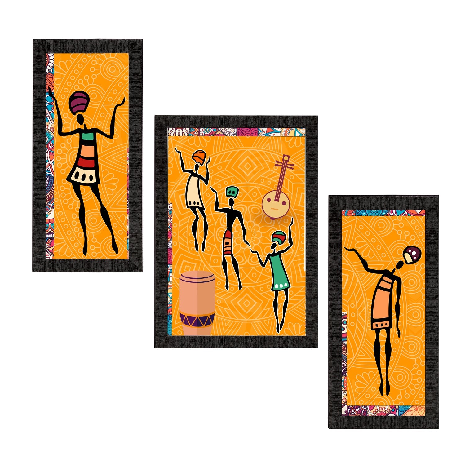 Set of 3 Tribal Theme Satin Matt Textured UV Art Painting Kafalo