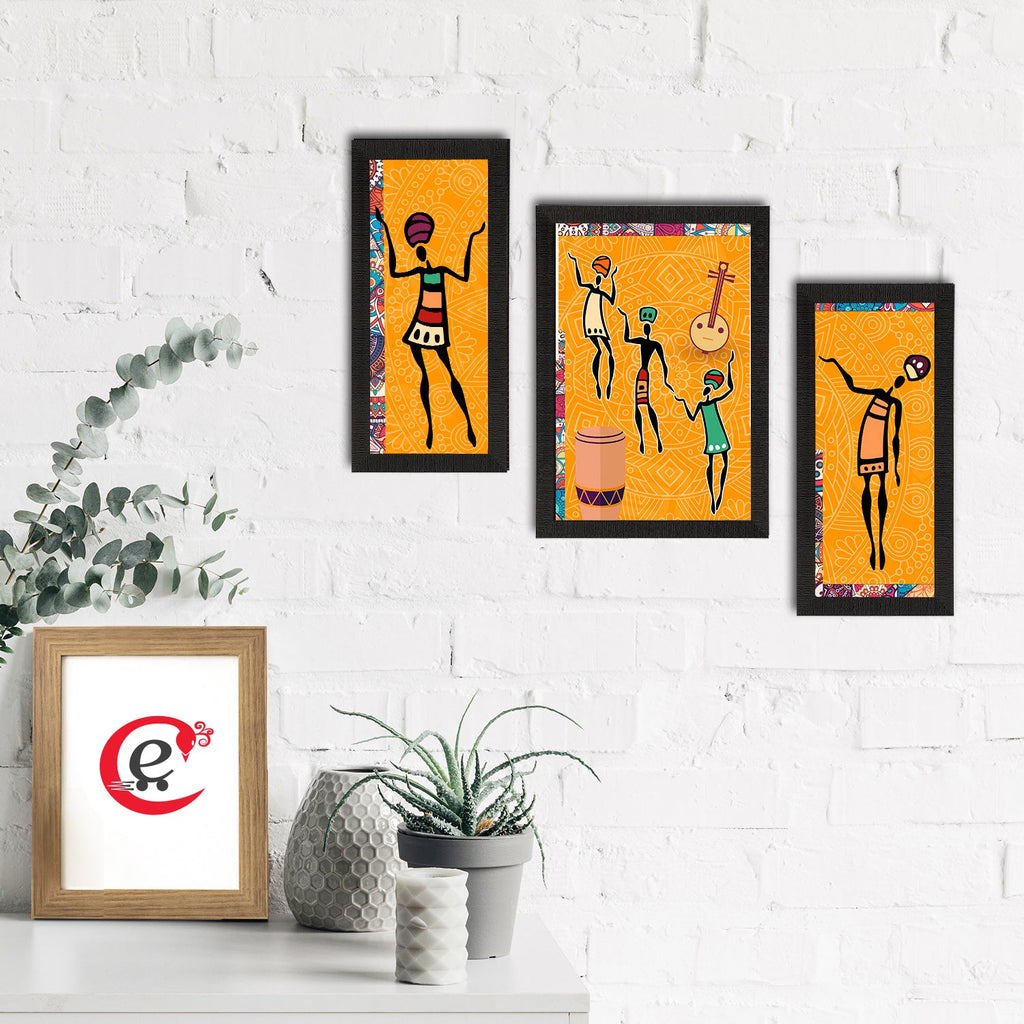 Set of 3 Tribal Theme Satin Matt Textured UV Art Painting Kafalo