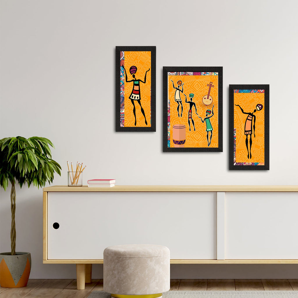 Set of 3 Tribal Theme Satin Matt Textured UV Art Painting Kafalo