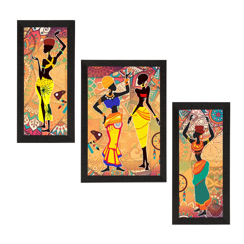 Set of 3 Tribal Theme Satin Matt Textured UV Art Painting Kafalo