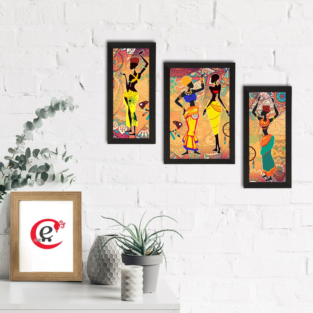 Set of 3 Tribal Theme Satin Matt Textured UV Art Painting Kafalo