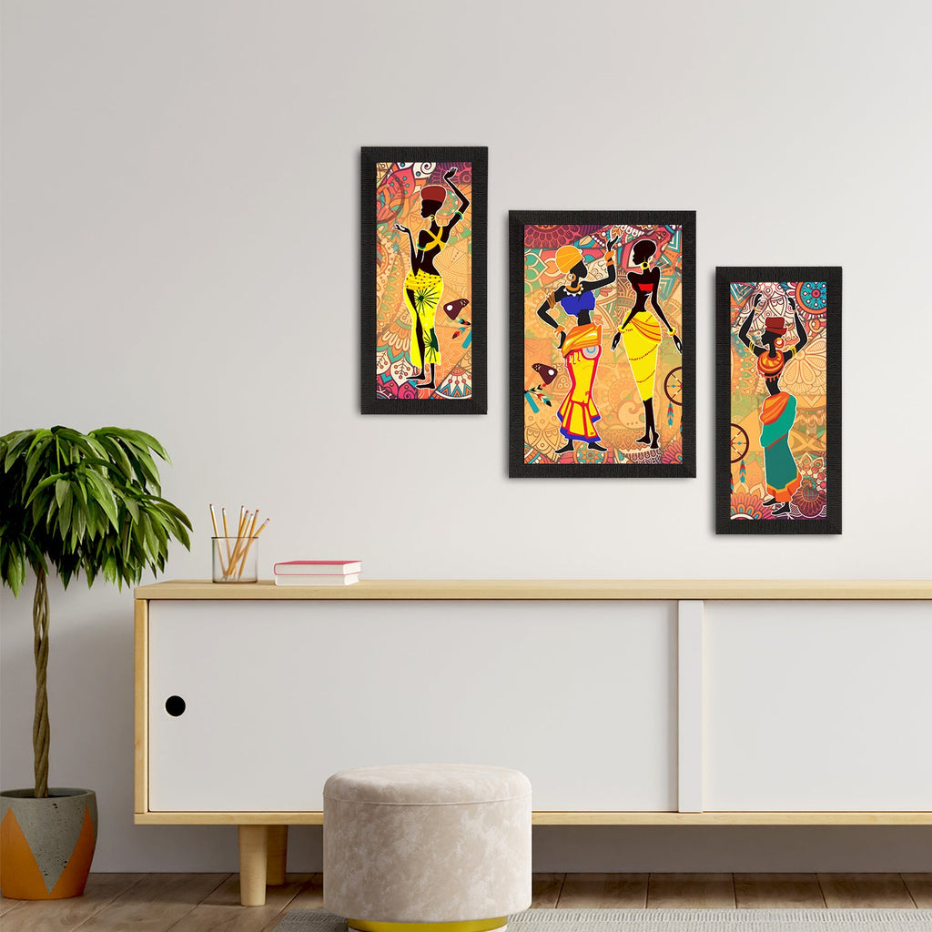 Set of 3 Tribal Theme Satin Matt Textured UV Art Painting Kafalo