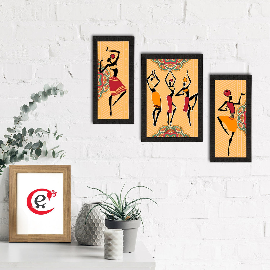 Set of 3 Tribal Theme Satin Matt Textured UV Art Painting Kafalo
