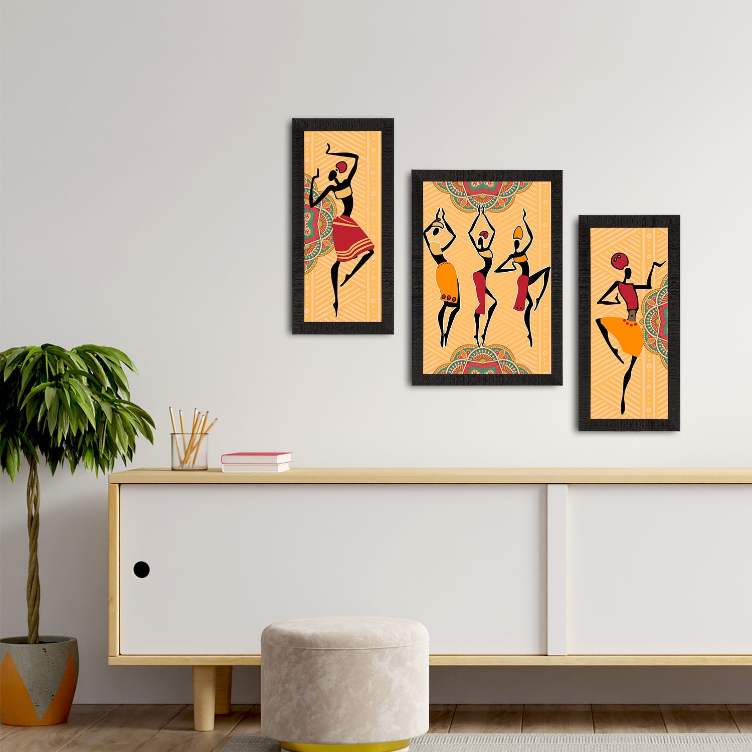 Set of 3 Tribal Theme Satin Matt Textured UV Art Painting Kafalo