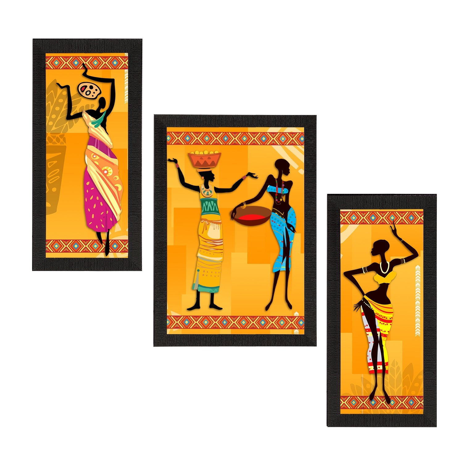 Set of 3 Tribal Theme Satin Matt Textured UV Art Painting Kafalo
