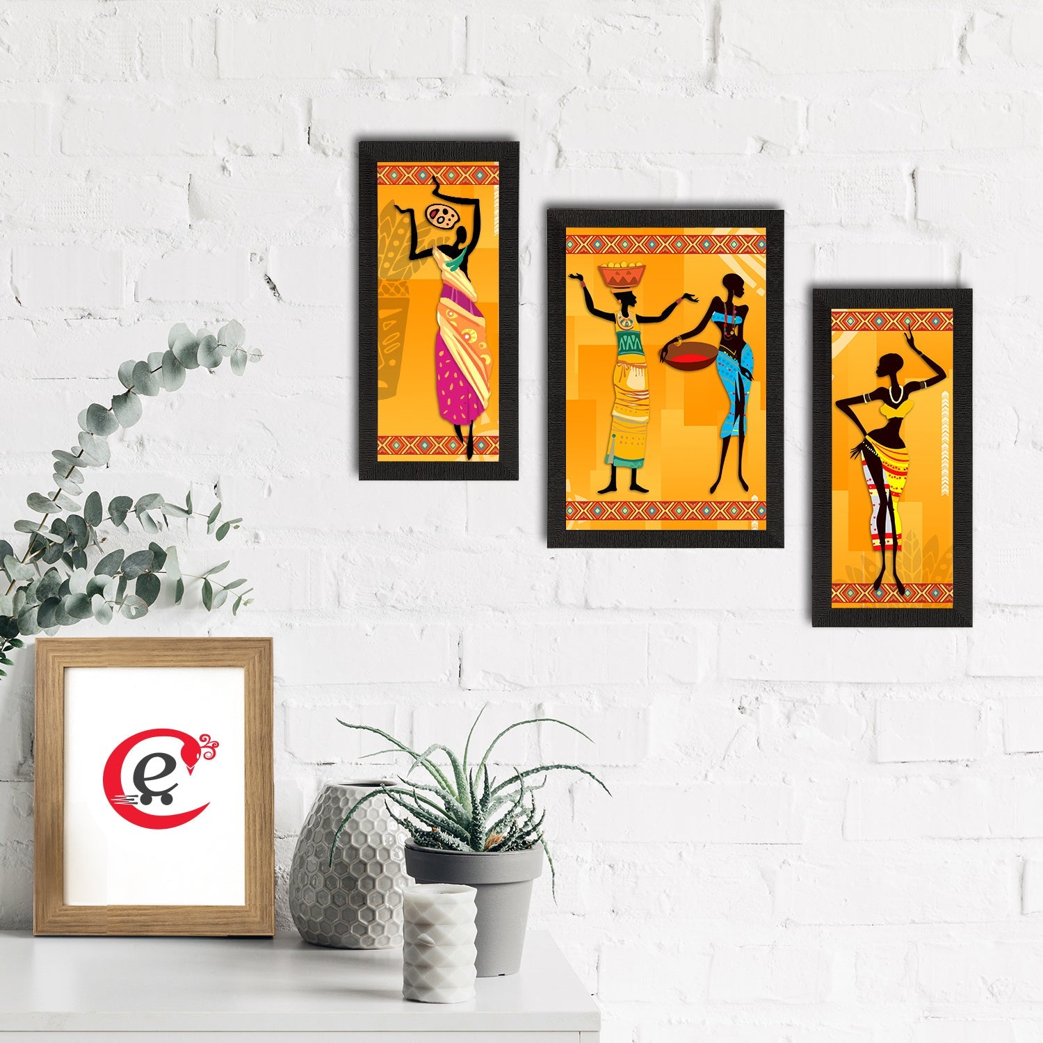 Set of 3 Tribal Theme Satin Matt Textured UV Art Painting Kafalo