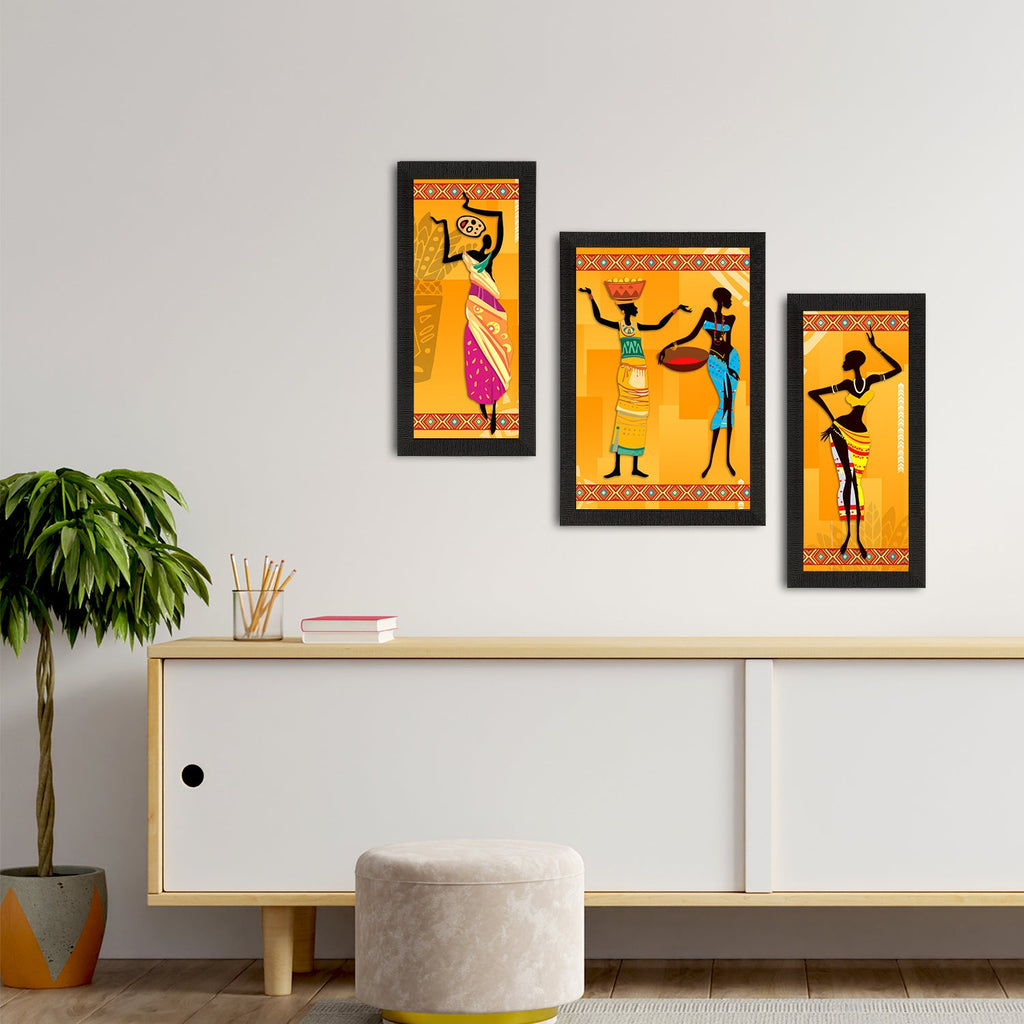 Set of 3 Tribal Theme Satin Matt Textured UV Art Painting Kafalo