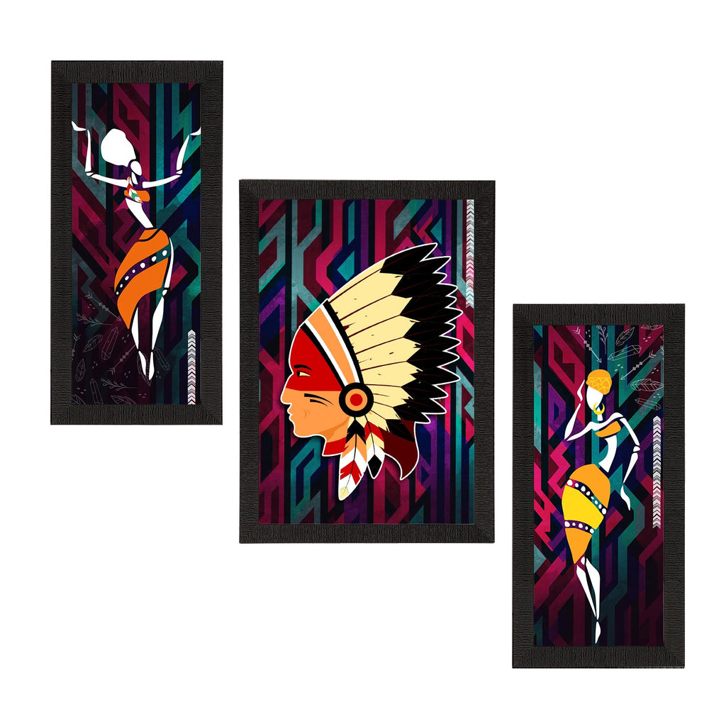 Set of 3 Tribal Theme Satin Matt Textured UV Art Painting Kafalo