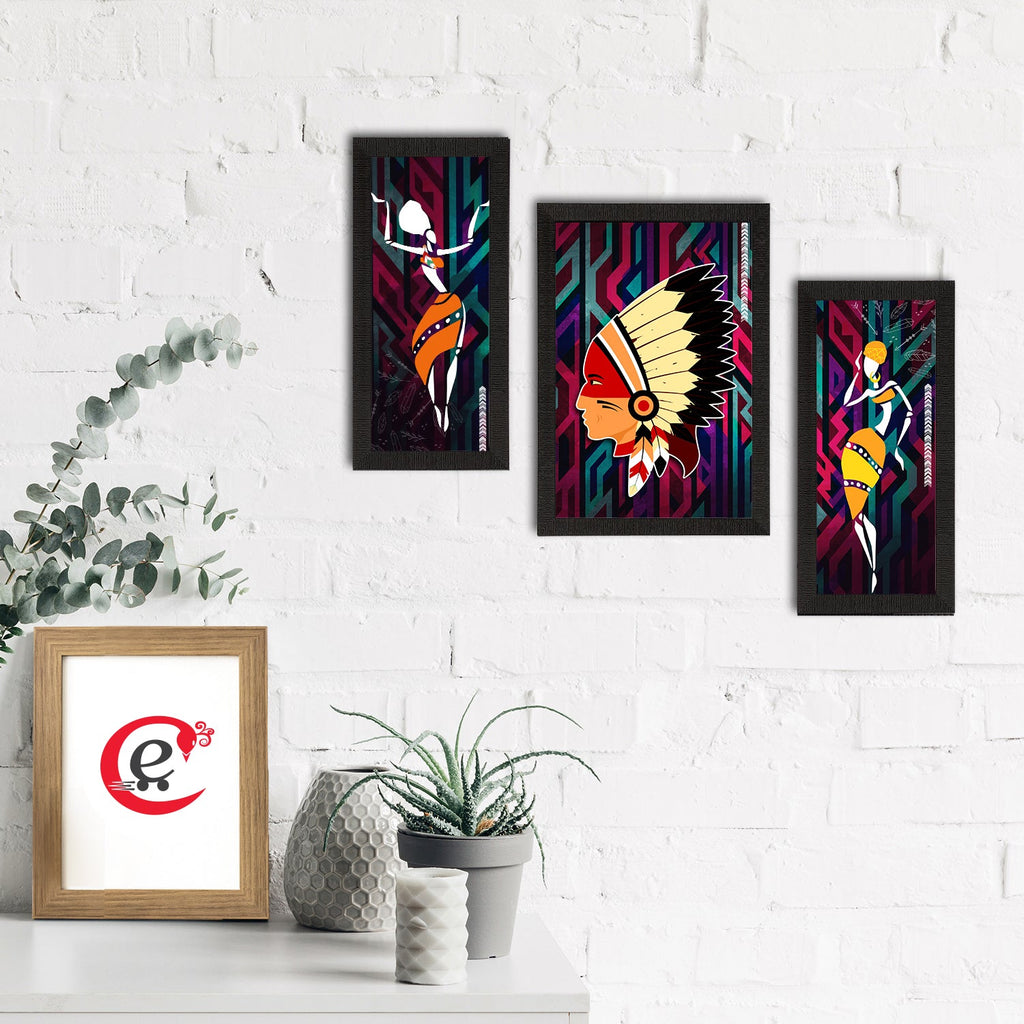 Set of 3 Tribal Theme Satin Matt Textured UV Art Painting Kafalo
