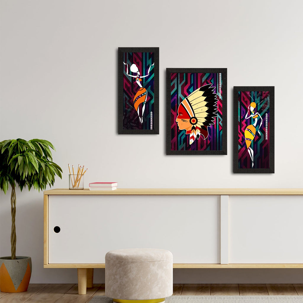 Set of 3 Tribal Theme Satin Matt Textured UV Art Painting Kafalo