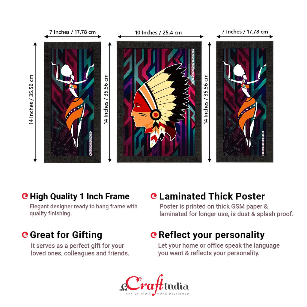 Set of 3 Tribal Theme Satin Matt Textured UV Art Painting Kafalo