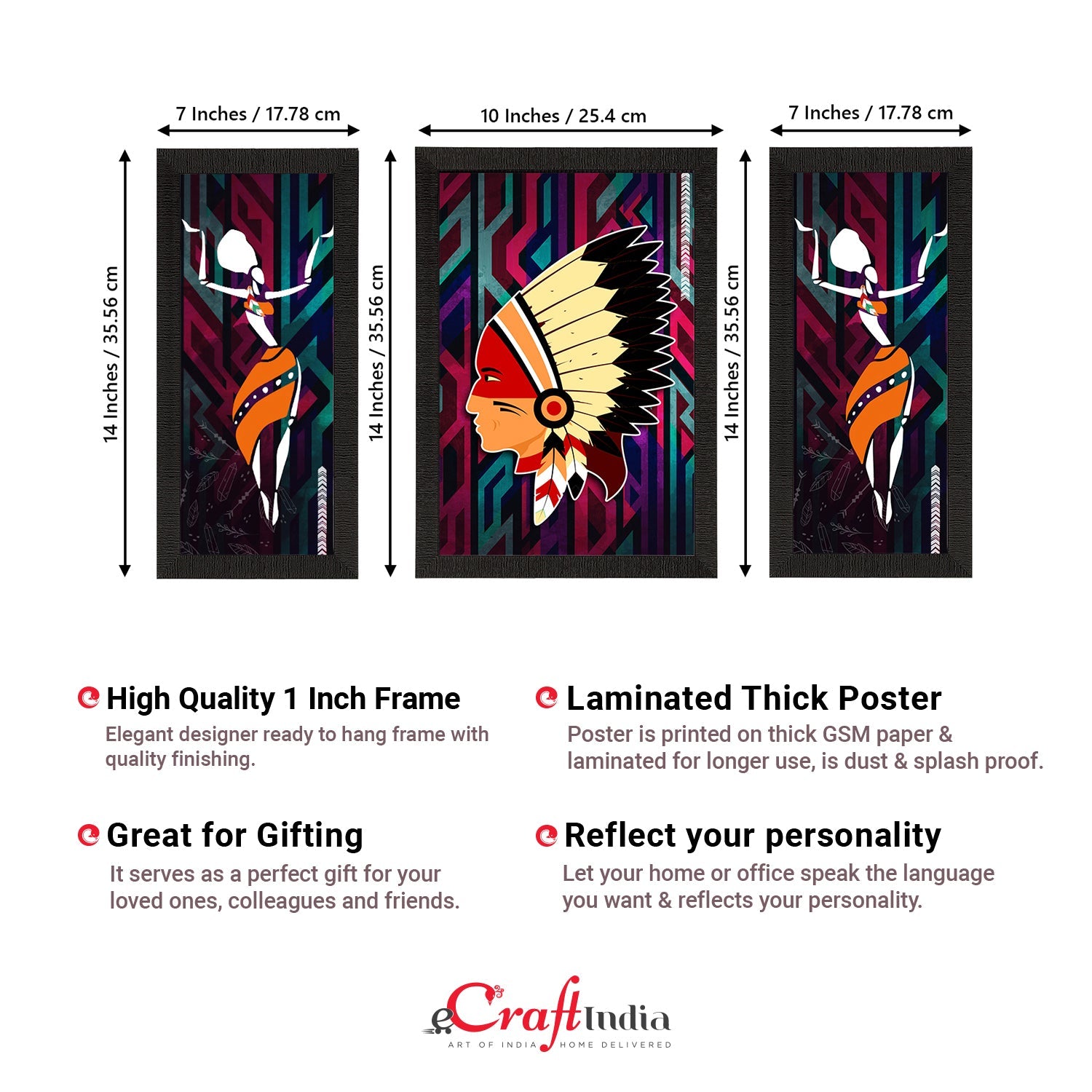 Set of 3 Tribal Theme Satin Matt Textured UV Art Painting Kafalo