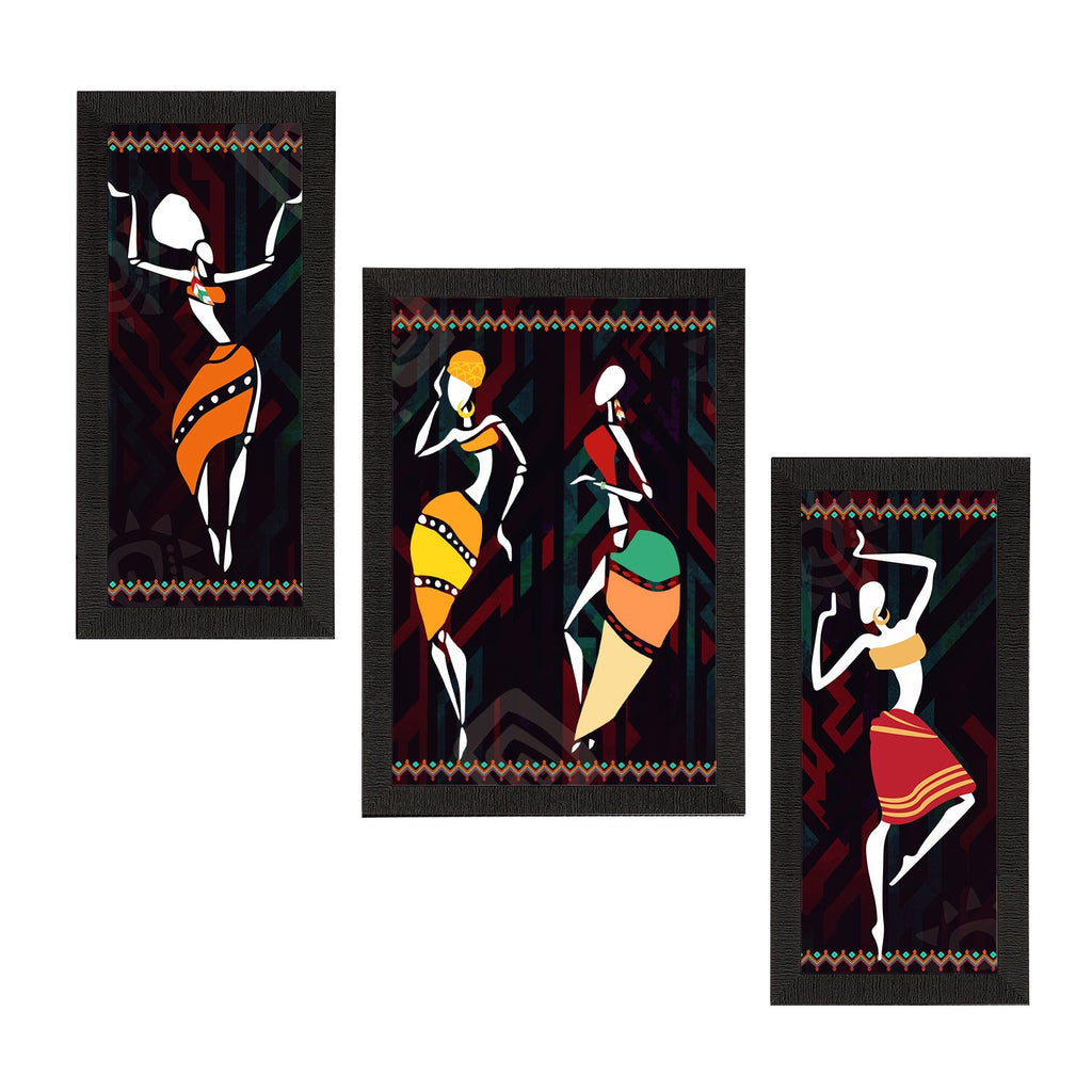 Set of 3 Tribal Theme Satin Matt Textured UV Art Painting Kafalo