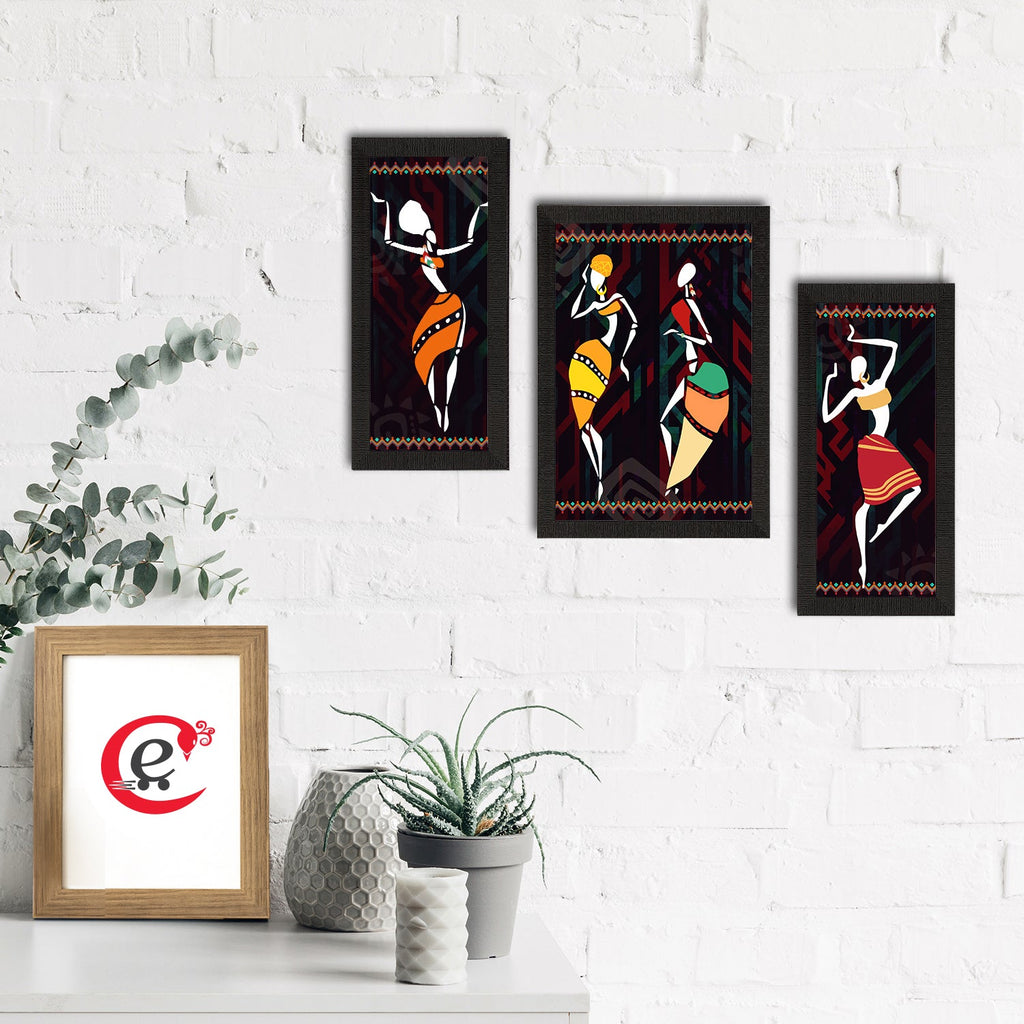 Set of 3 Tribal Theme Satin Matt Textured UV Art Painting Kafalo