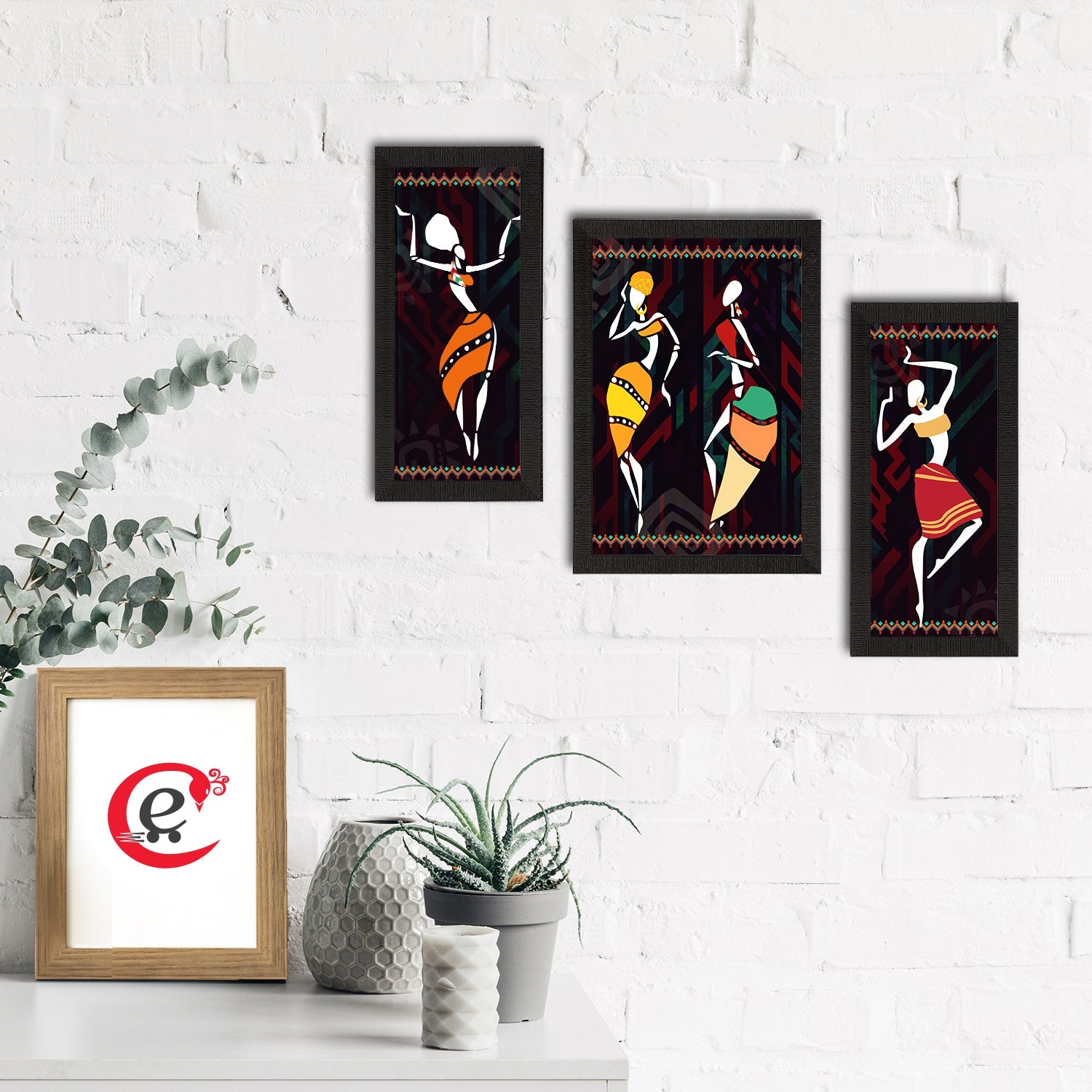 Set of 3 Tribal Theme Satin Matt Textured UV Art Painting Kafalo