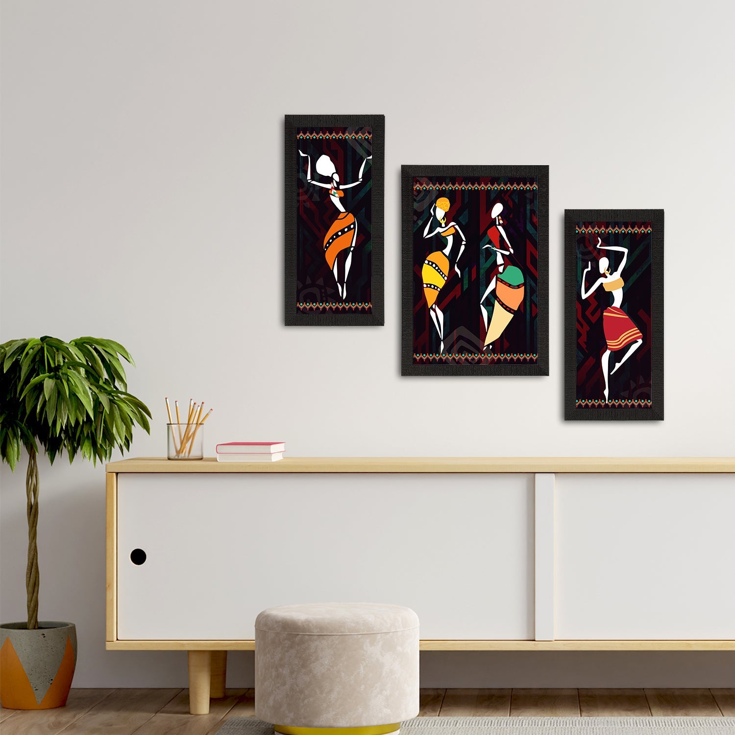 Set of 3 Tribal Theme Satin Matt Textured UV Art Painting Kafalo
