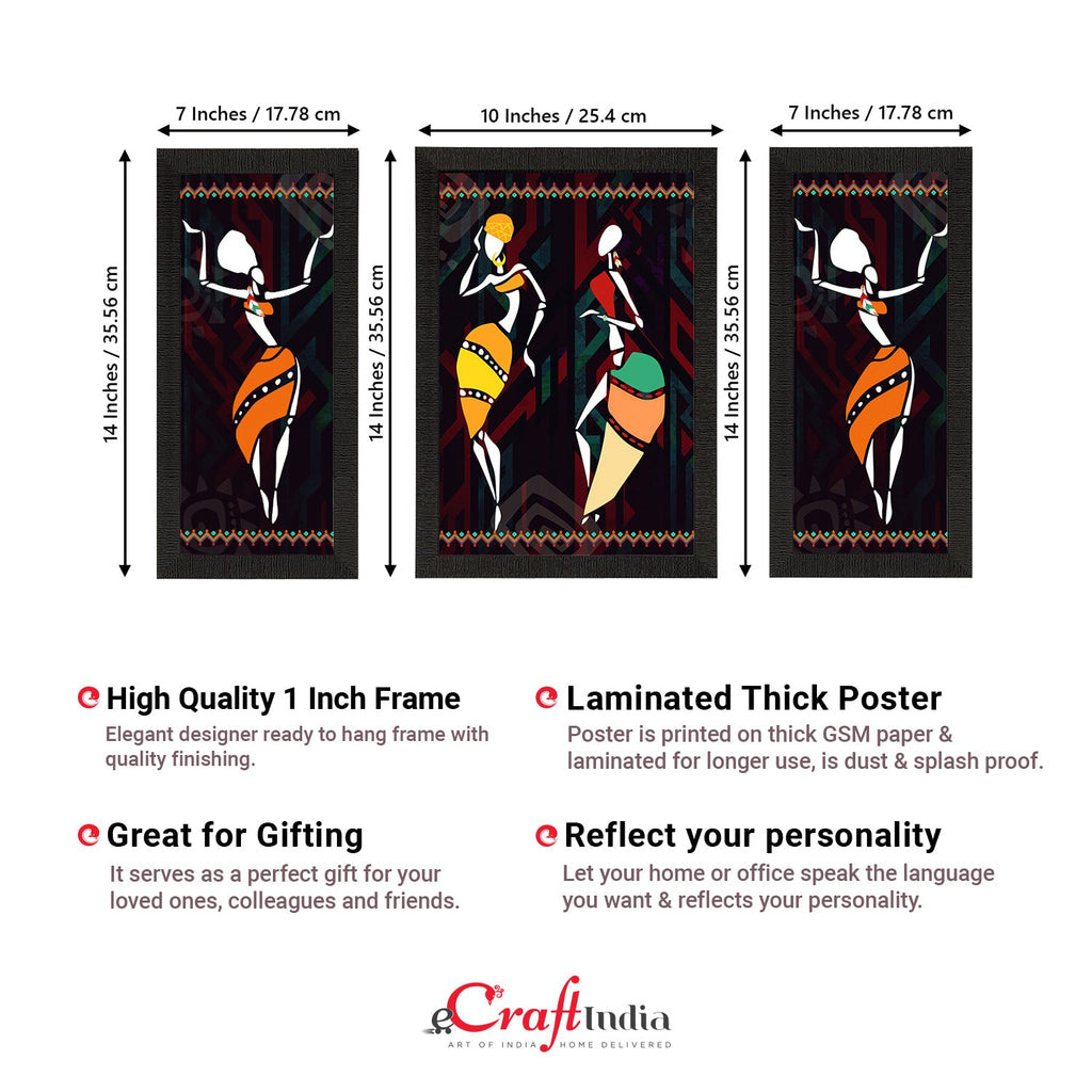 Set of 3 Tribal Theme Satin Matt Textured UV Art Painting Kafalo