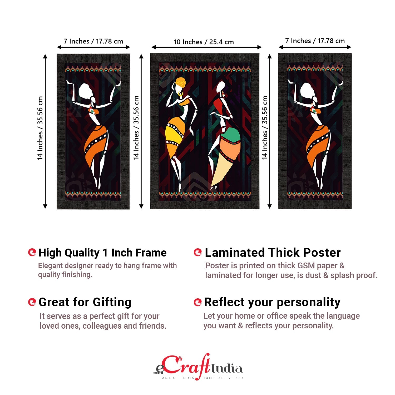 Set of 3 Tribal Theme Satin Matt Textured UV Art Painting Kafalo