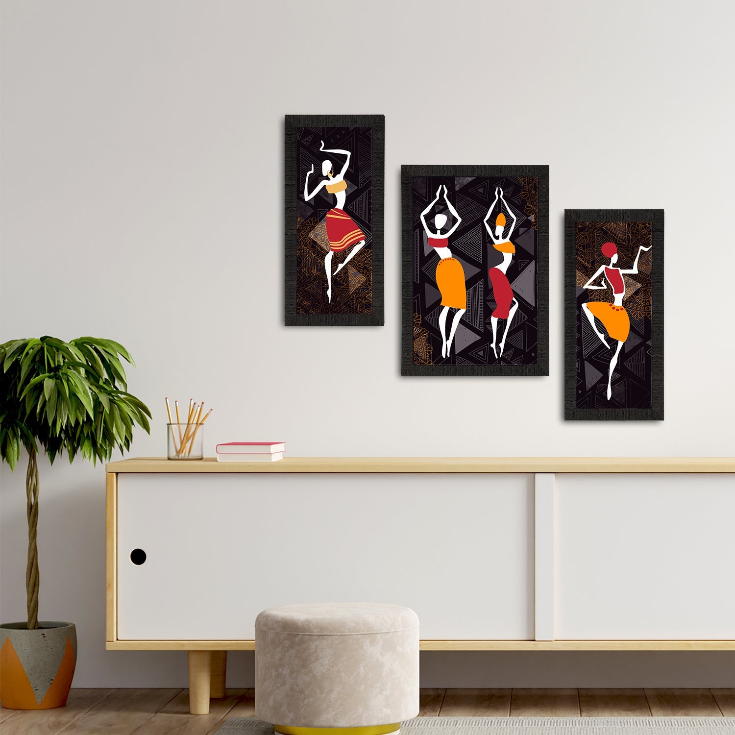 Set of 3 Tribal Theme Satin Matt Textured UV Art Painting Kafalo