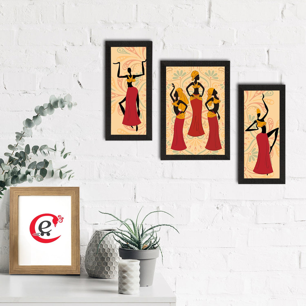 Set of 3 Tribal Theme Satin Matt Textured UV Art Painting Kafalo