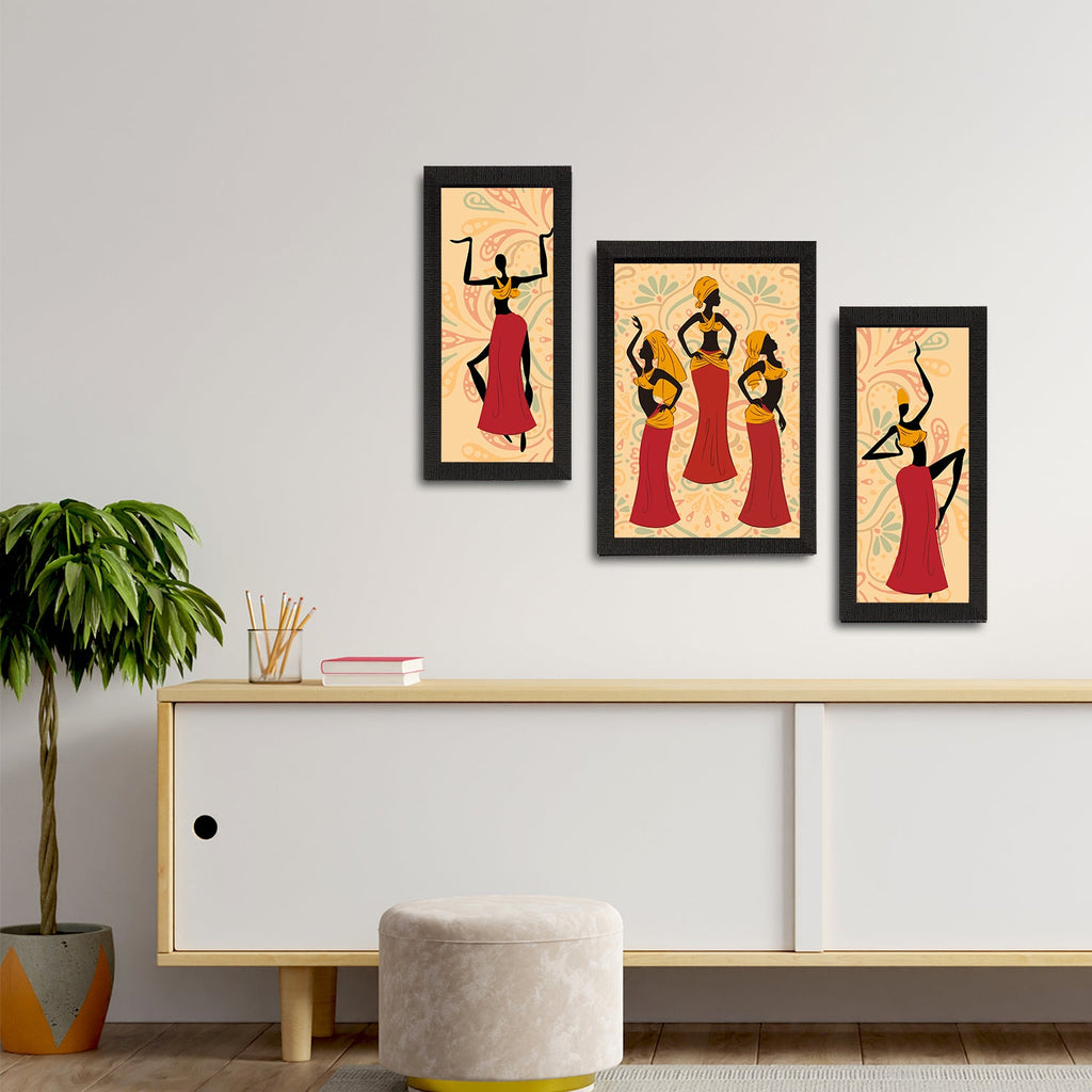 Set of 3 Tribal Theme Satin Matt Textured UV Art Painting Kafalo