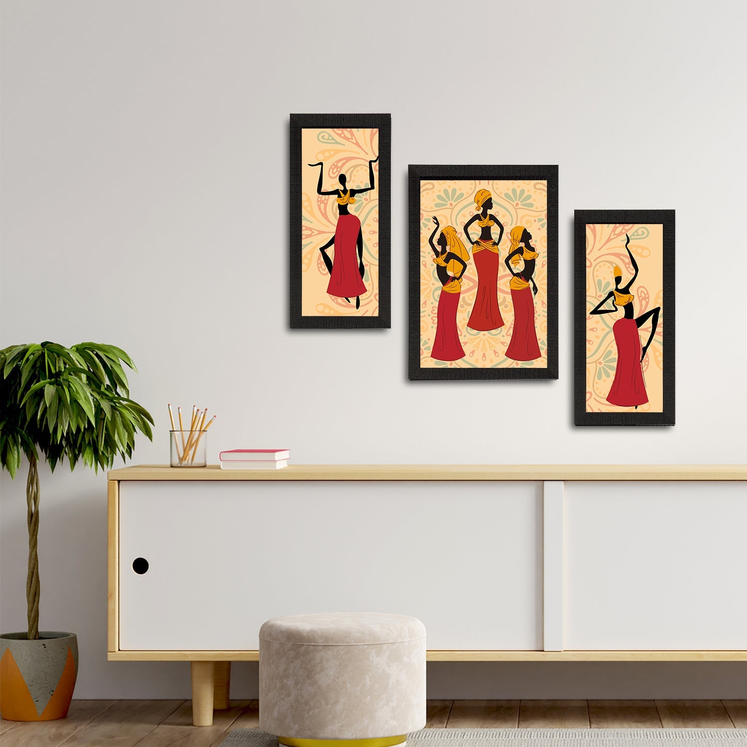Set of 3 Tribal Theme Satin Matt Textured UV Art Painting Kafalo