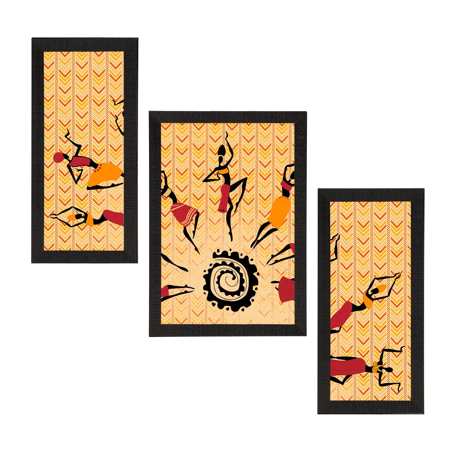 Set of 3 Tribal Theme Satin Matt Textured UV Art Painting Kafalo