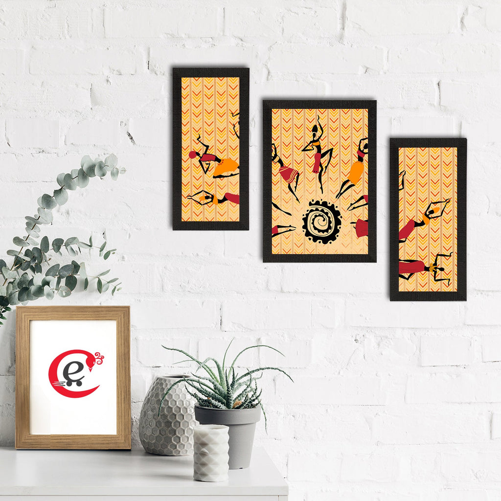 Set of 3 Tribal Theme Satin Matt Textured UV Art Painting Kafalo