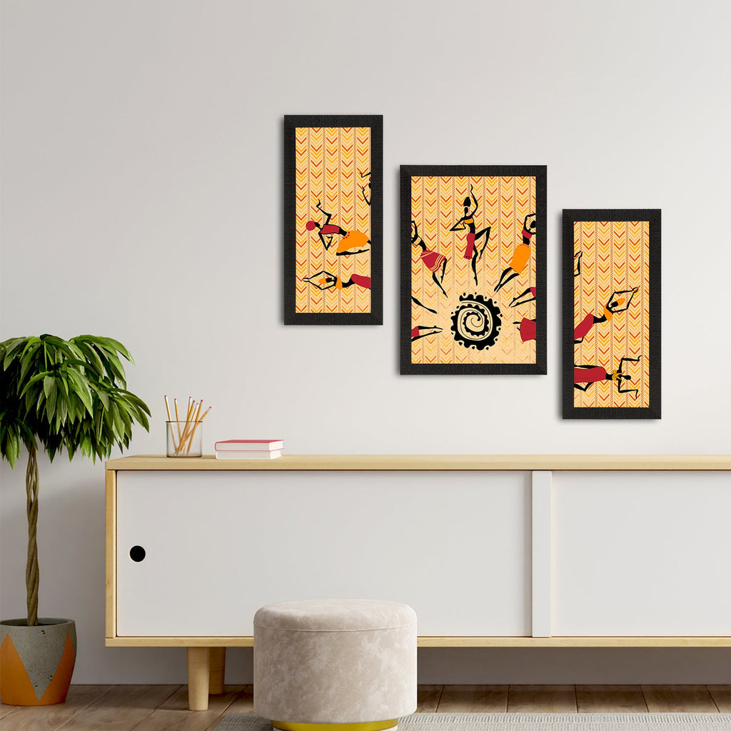 Set of 3 Tribal Theme Satin Matt Textured UV Art Painting Kafalo
