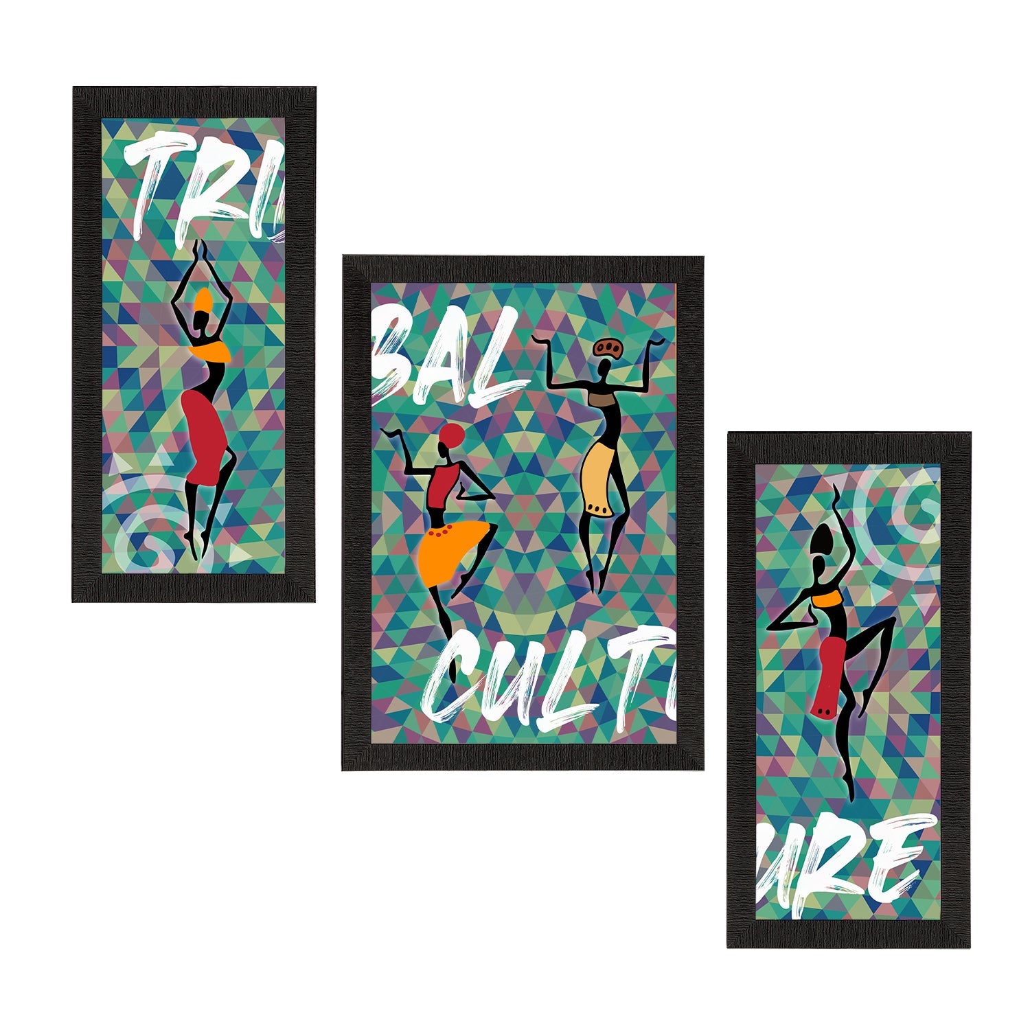Set of 3 Tribal Theme Satin Matt Textured UV Art Painting Kafalo