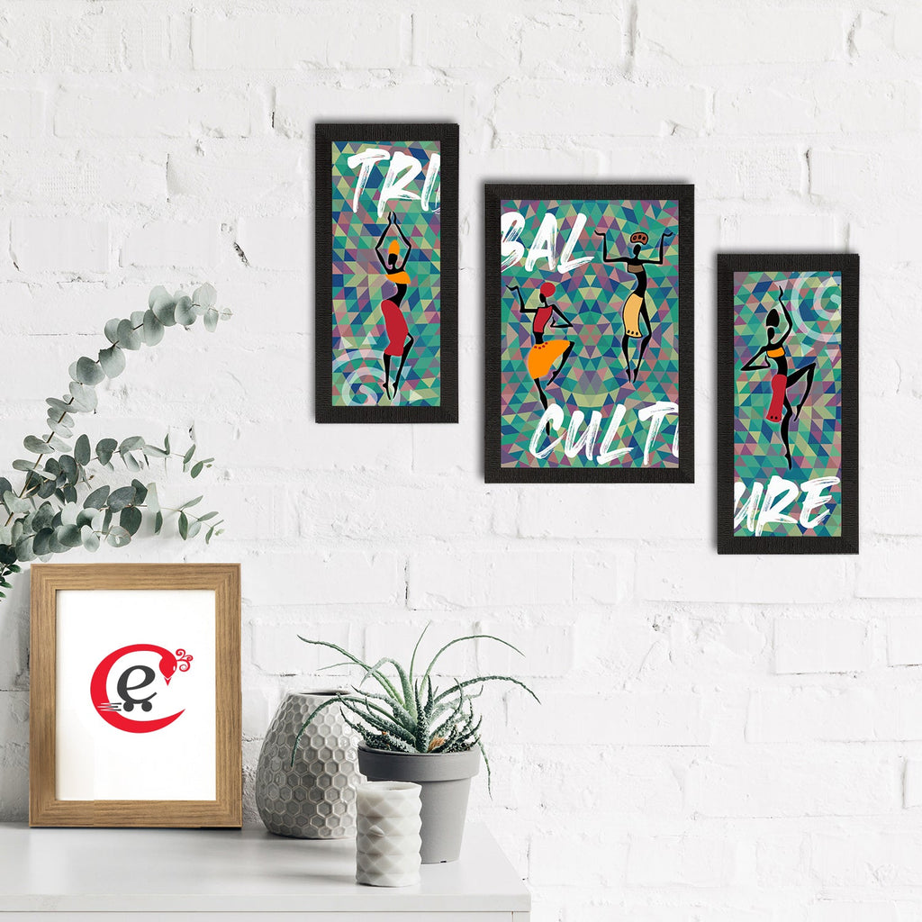 Set of 3 Tribal Theme Satin Matt Textured UV Art Painting Kafalo