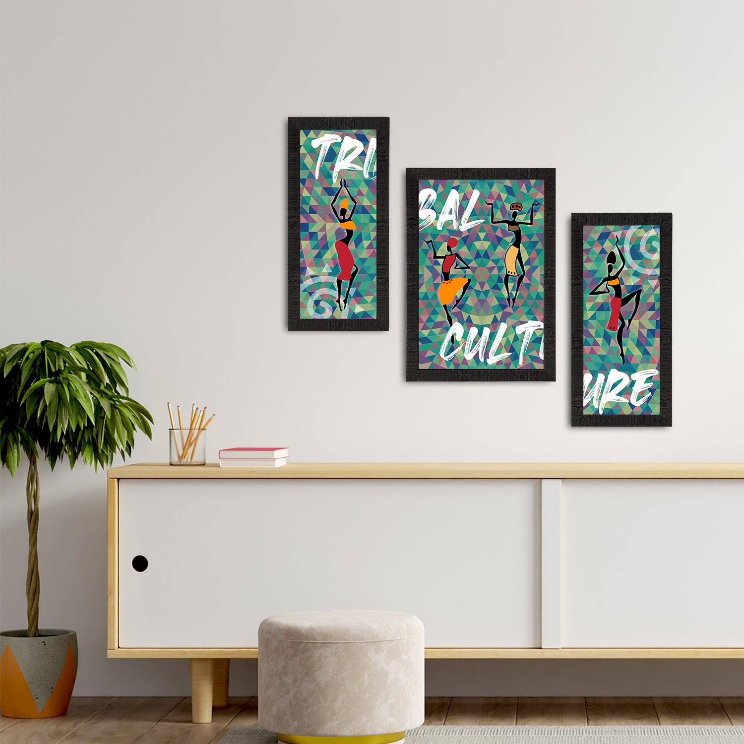 Set of 3 Tribal Theme Satin Matt Textured UV Art Painting Kafalo