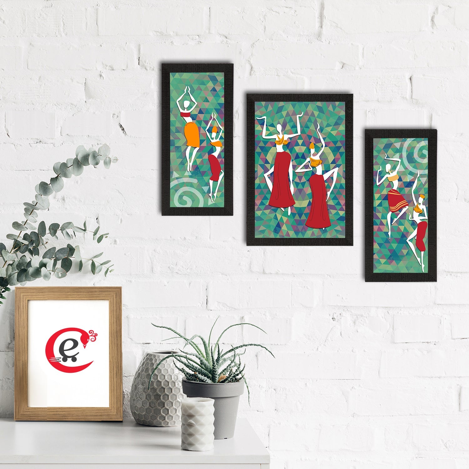 Set of 3 Tribal Theme Satin Matt Textured UV Art Painting Kafalo