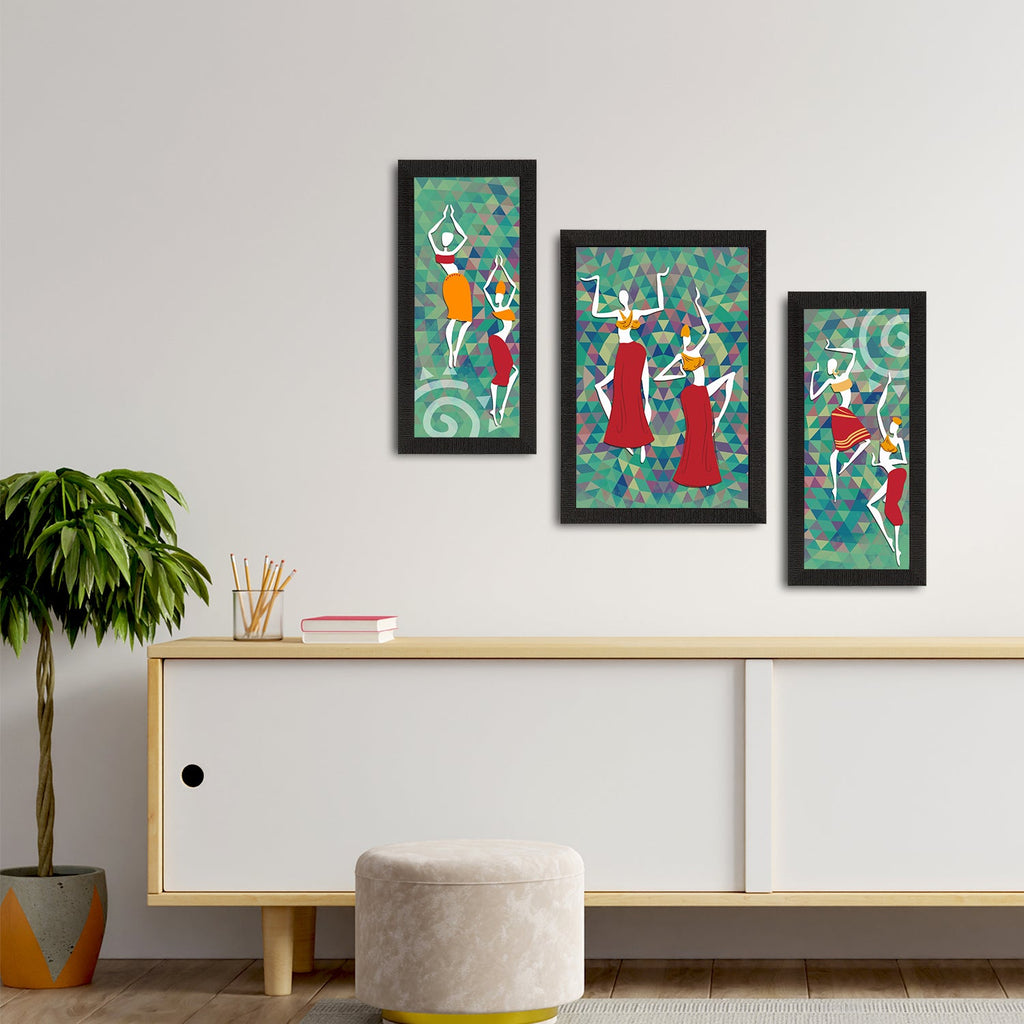 Set of 3 Tribal Theme Satin Matt Textured UV Art Painting Kafalo