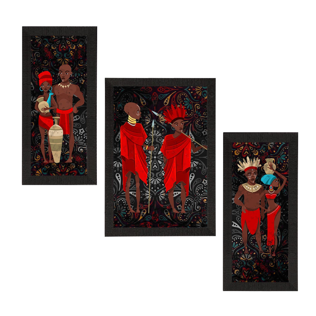 Set of 3 Tribal Theme Satin Matt Textured UV Art Painting Kafalo