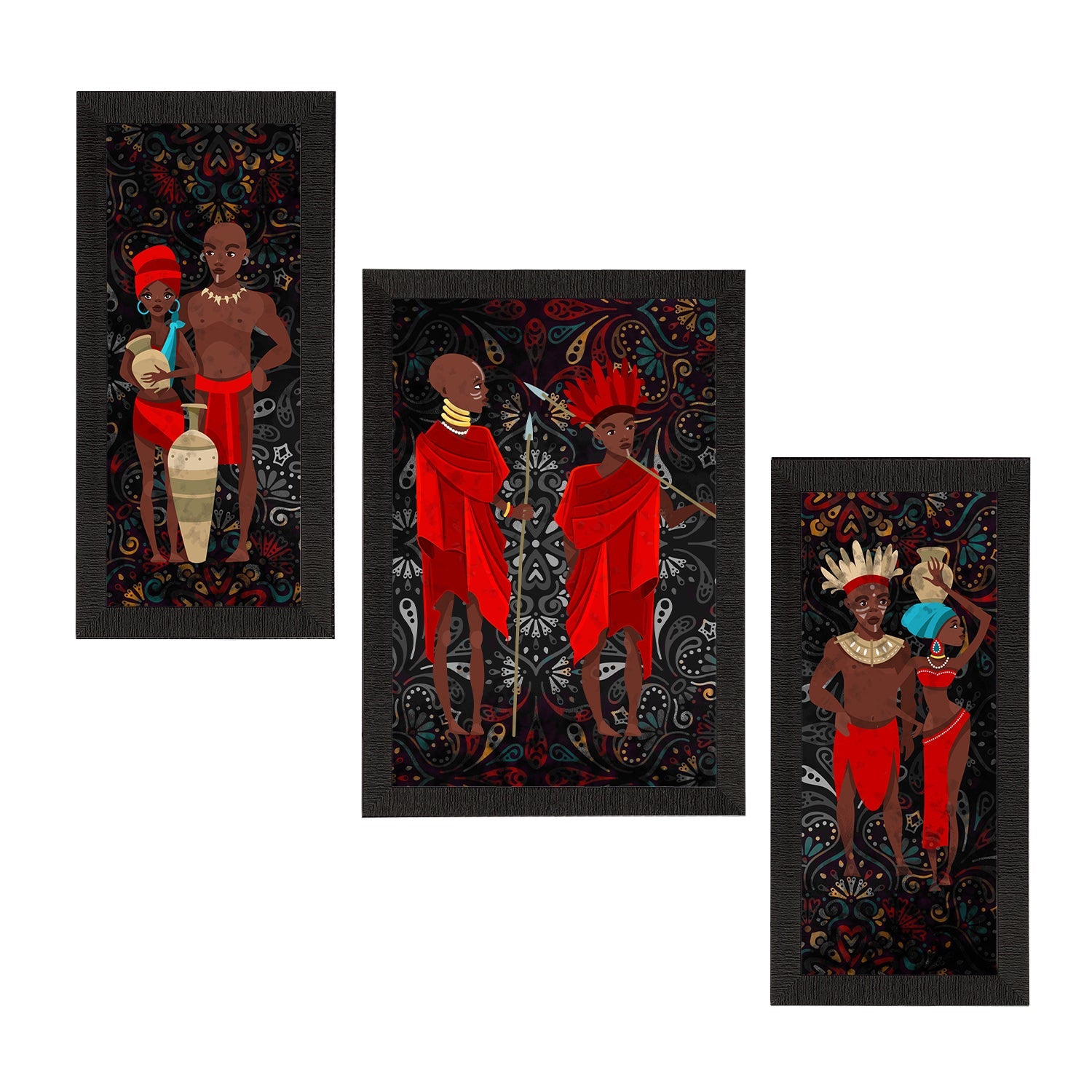 Set of 3 Tribal Theme Satin Matt Textured UV Art Painting Kafalo