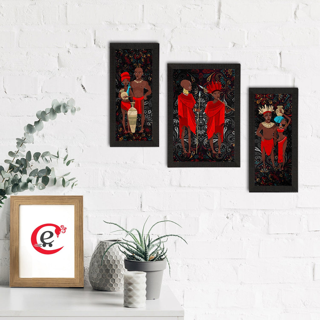 Set of 3 Tribal Theme Satin Matt Textured UV Art Painting Kafalo