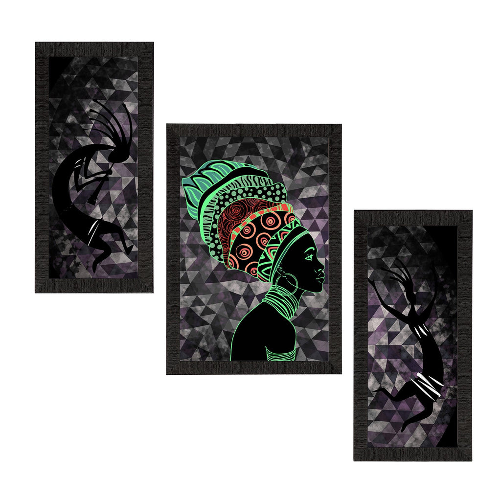 Set of 3 Tribal Theme Satin Matt Textured UV Art Painting Kafalo