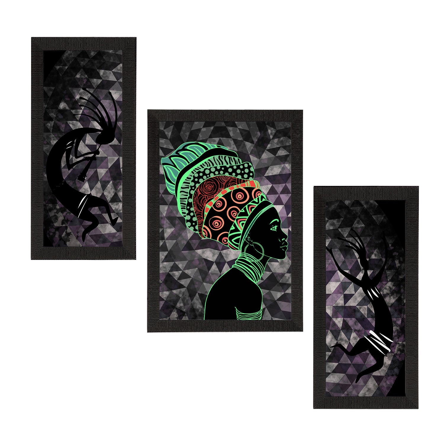 Set of 3 Tribal Theme Satin Matt Textured UV Art Painting Kafalo