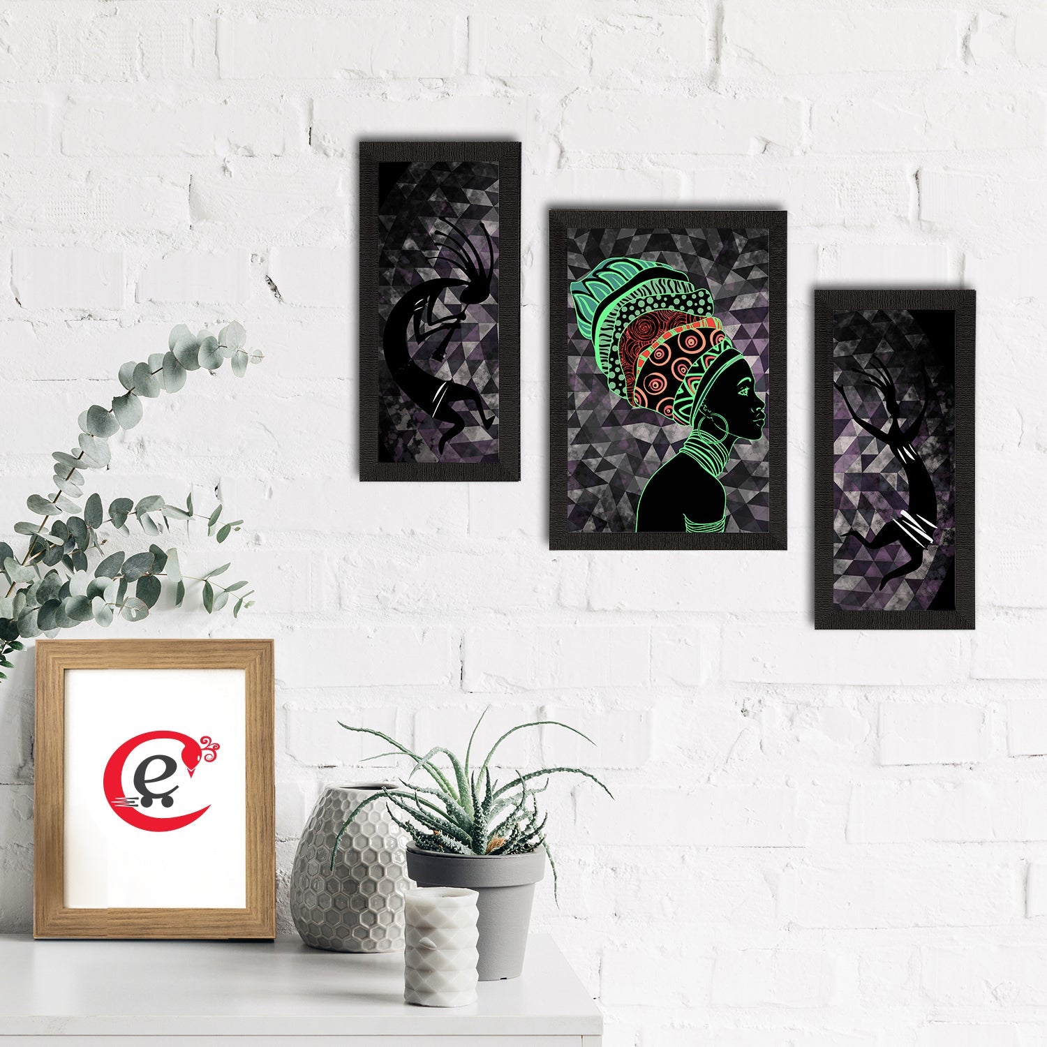 Set of 3 Tribal Theme Satin Matt Textured UV Art Painting Kafalo