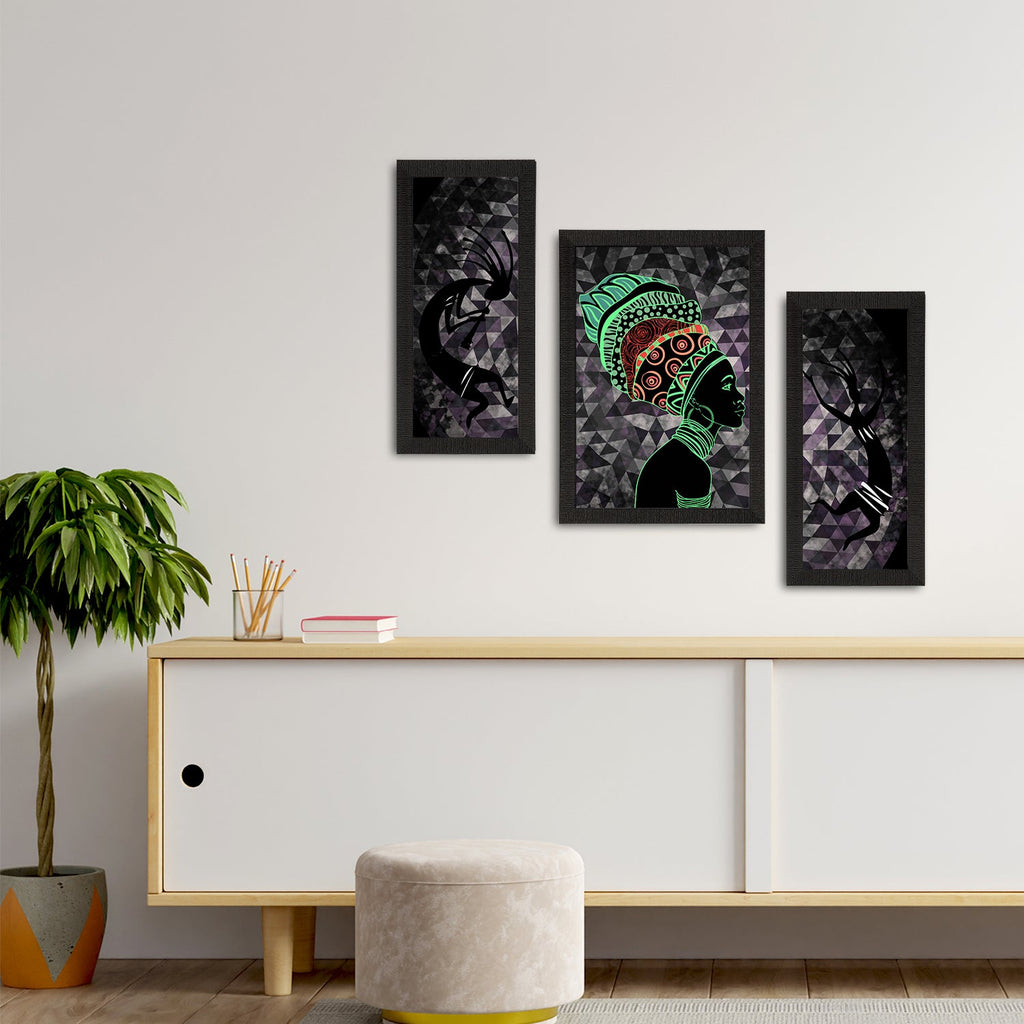 Set of 3 Tribal Theme Satin Matt Textured UV Art Painting Kafalo