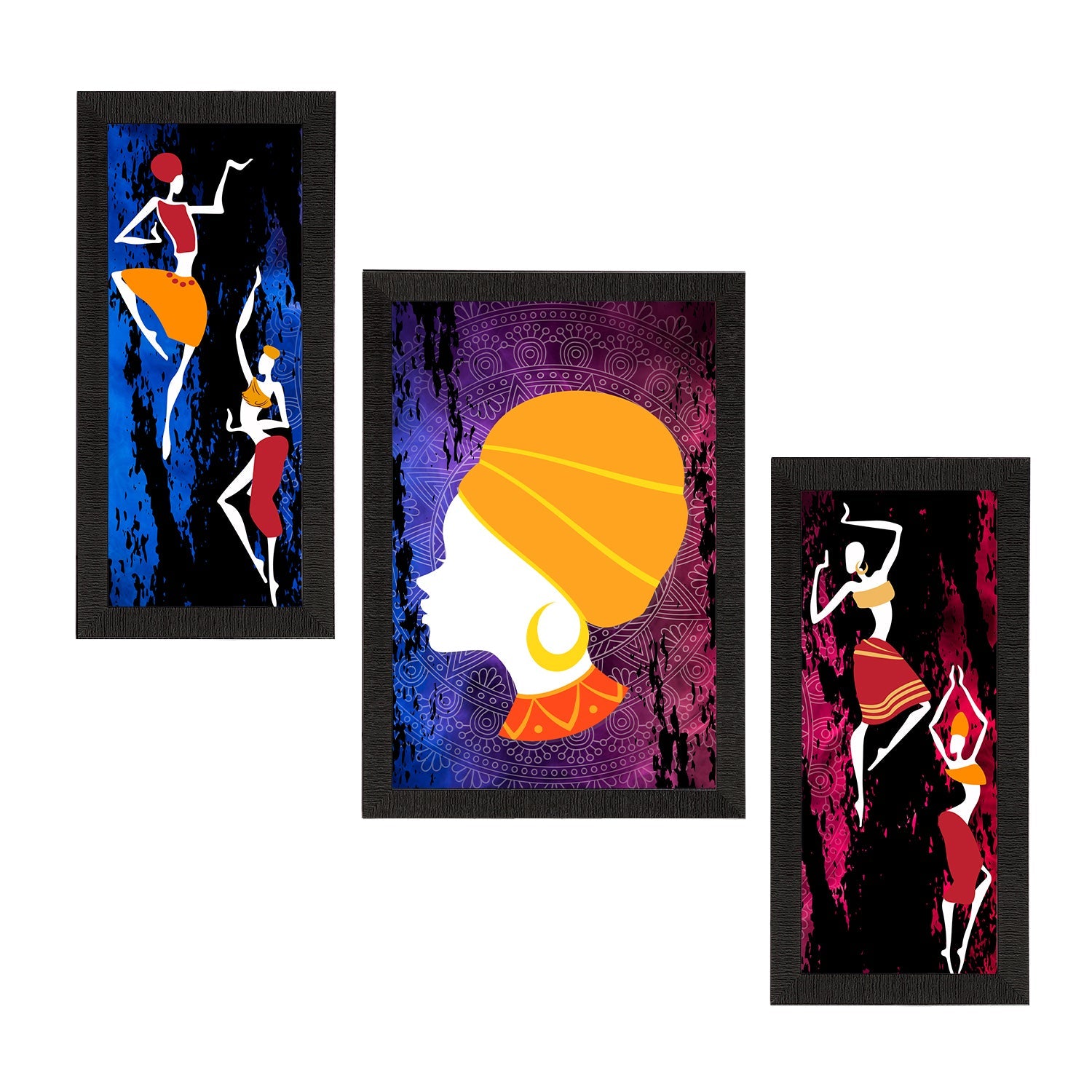 Set of 3 Tribal Theme Satin Matt Textured UV Art Painting Kafalo