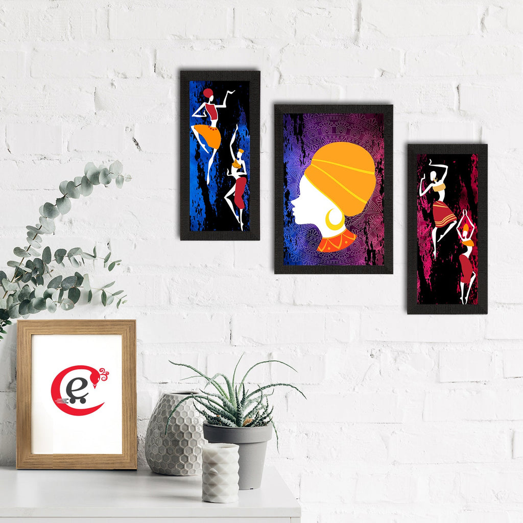 Set of 3 Tribal Theme Satin Matt Textured UV Art Painting Kafalo