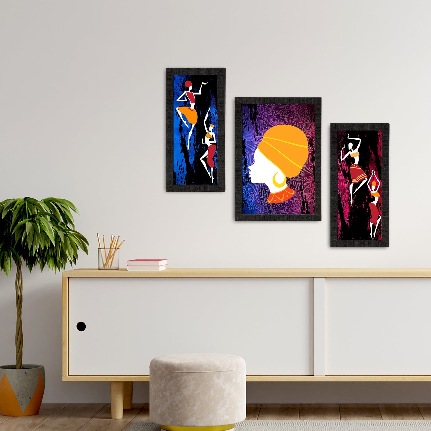 Set of 3 Tribal Theme Satin Matt Textured UV Art Painting Kafalo