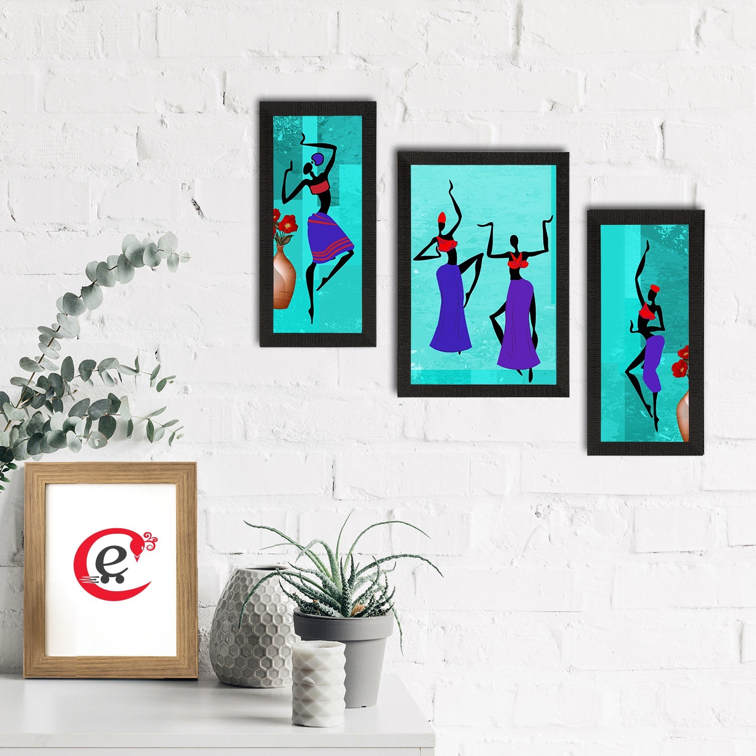 Set of 3 Tribal Theme Satin Matt Textured UV Art Painting Kafalo