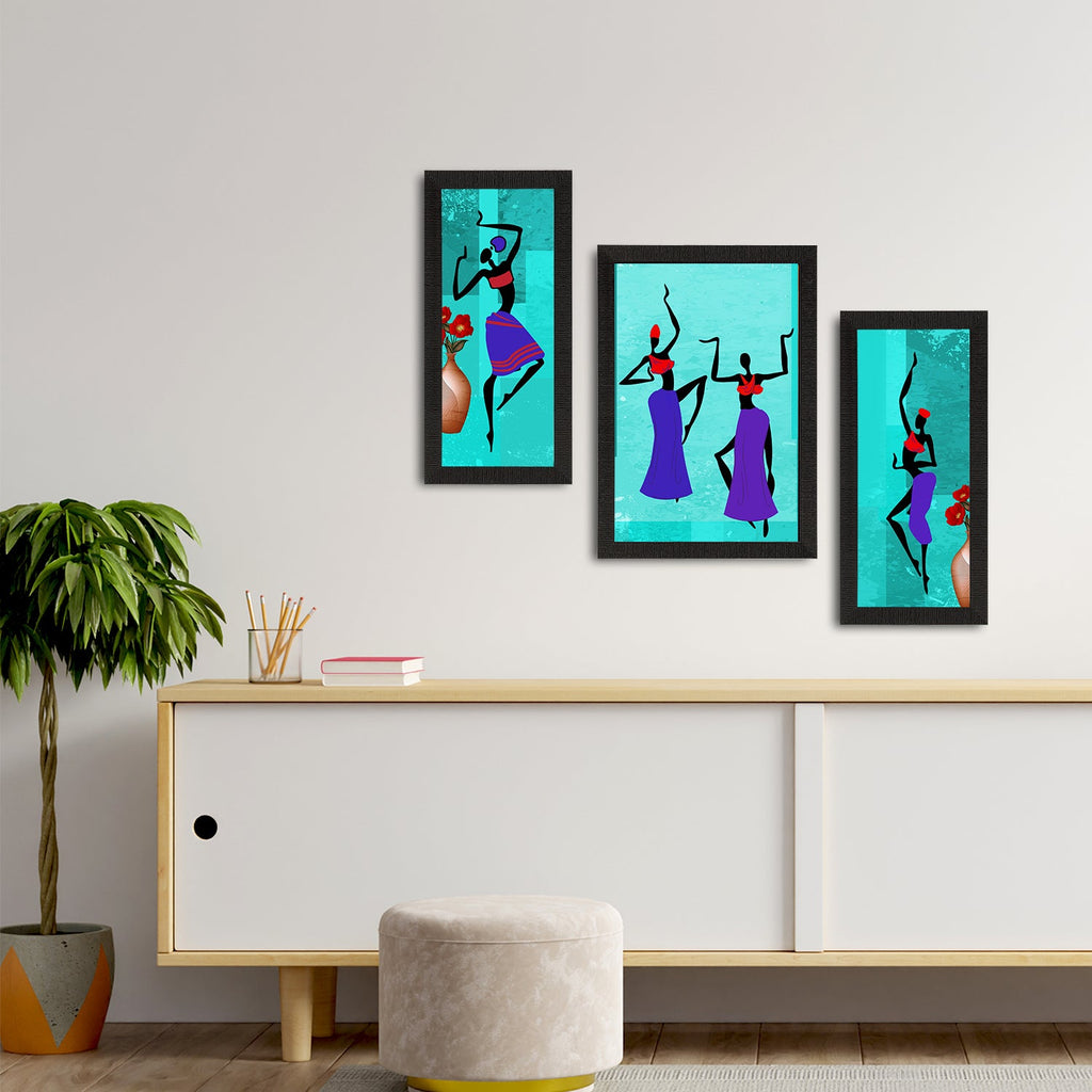 Set of 3 Tribal Theme Satin Matt Textured UV Art Painting Kafalo